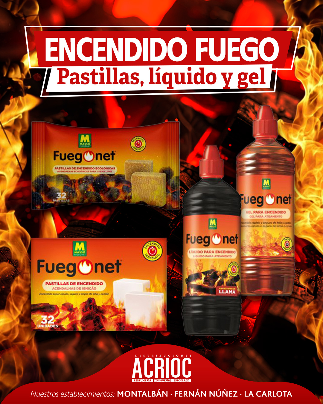 Pastillas, gel y aceite de encendido para barbacoas · Fuegonet