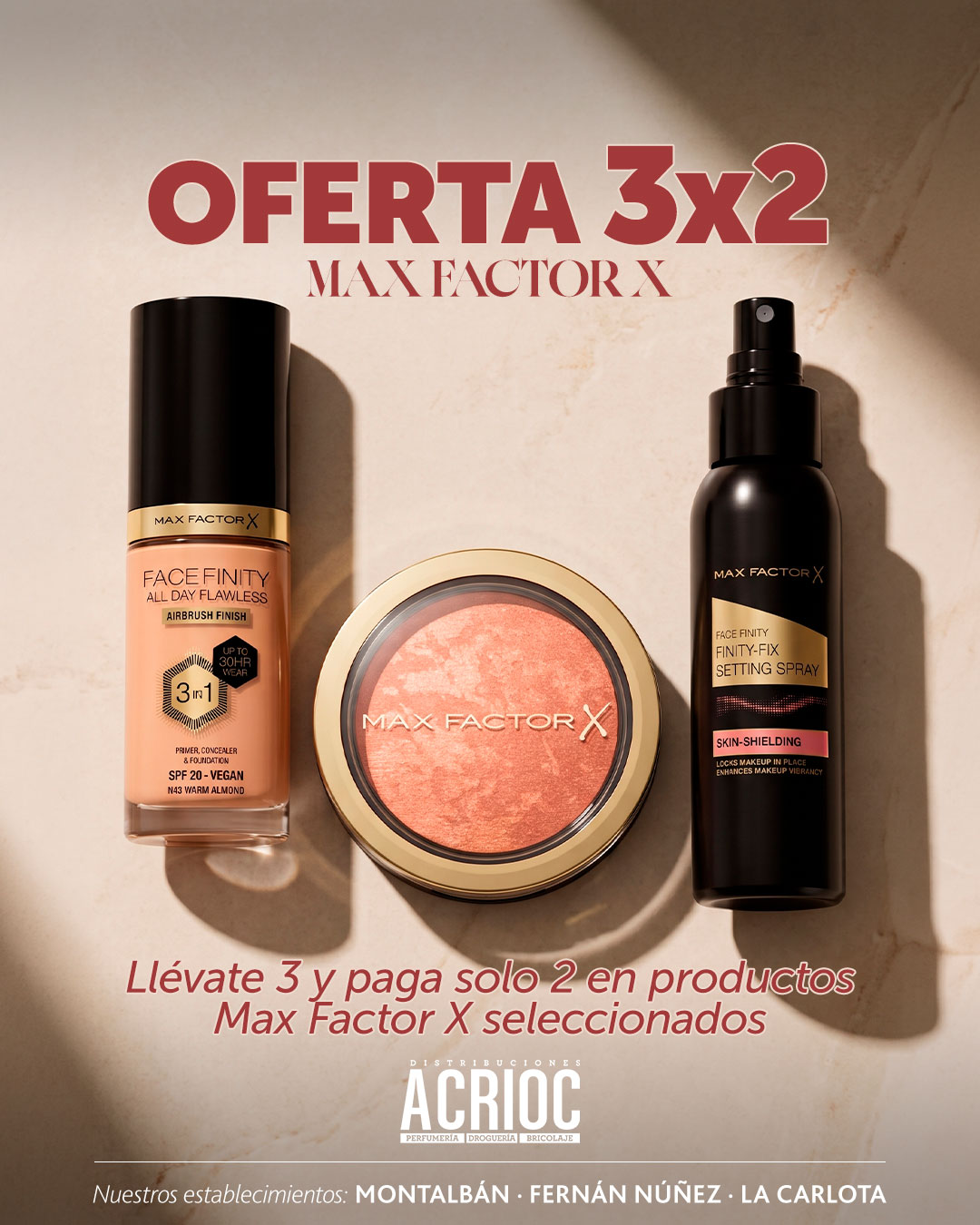 Oferta 3x2 en productos Max Factor X