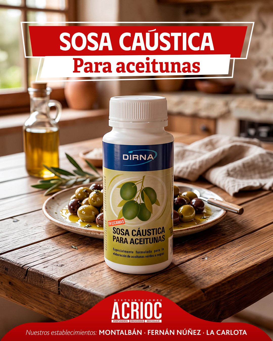 Sosa cáustica DIRNA para elaboración de aceitunas